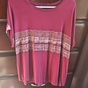 Women's Burgundy Top with Patterned Detail